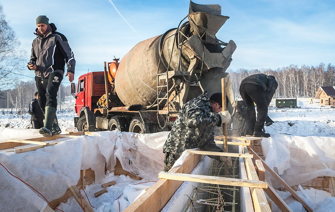 Строительство частного дома зимой при минусовой температуре